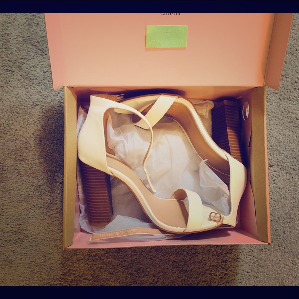 White chunky heeled sandals